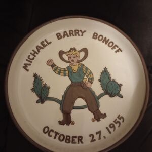 Vintage Personalized "Bonoff" Cowboy Decorative Plate with Hand-Painted Design